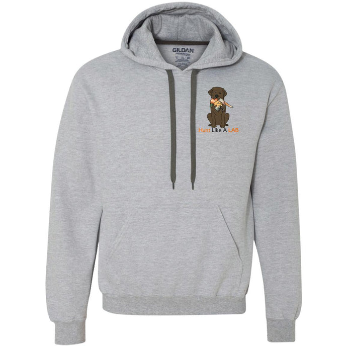 Labrador Retriever Hoodie Hunt Like A Lab - Chocolate Lab With Bird